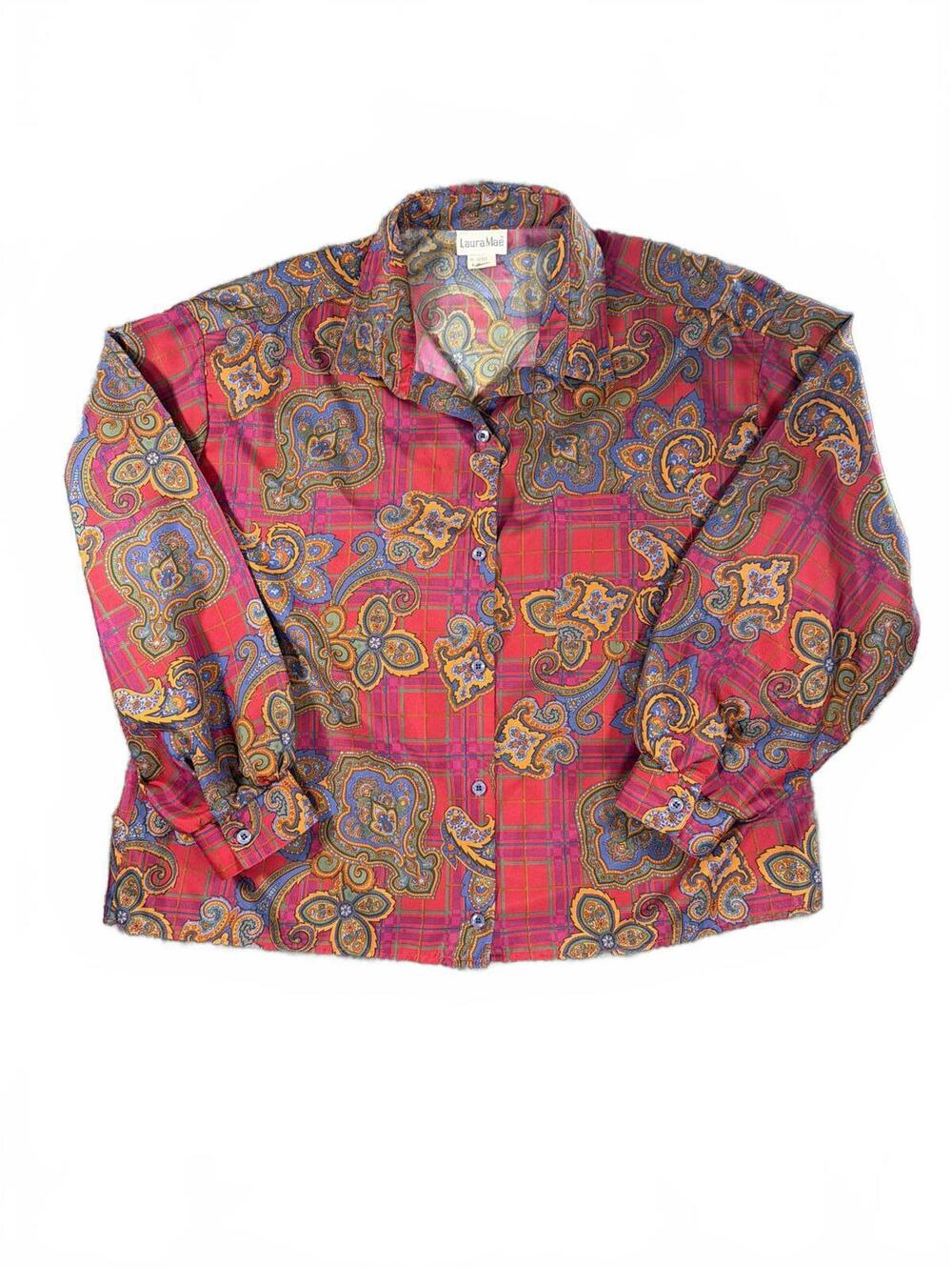 Vintage Laura Mae Red Paisley Print Button-Up Blouse - Size 18